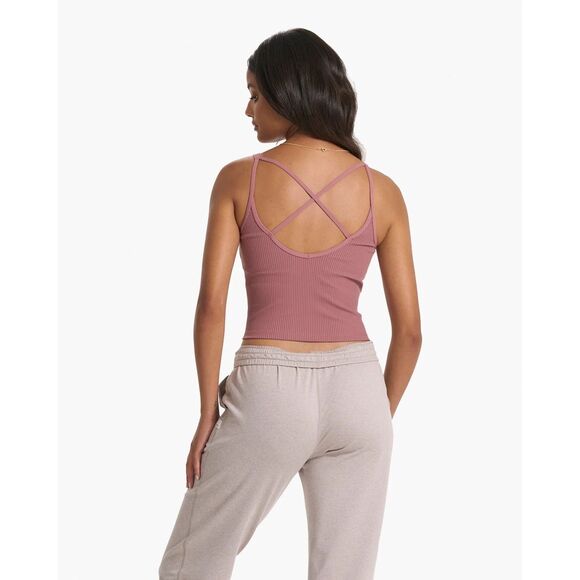 Vuori Rib Crop Top Pink Marsala Athletic Workout Gym Tank Strappy Size Medium - Picture 2 of 9